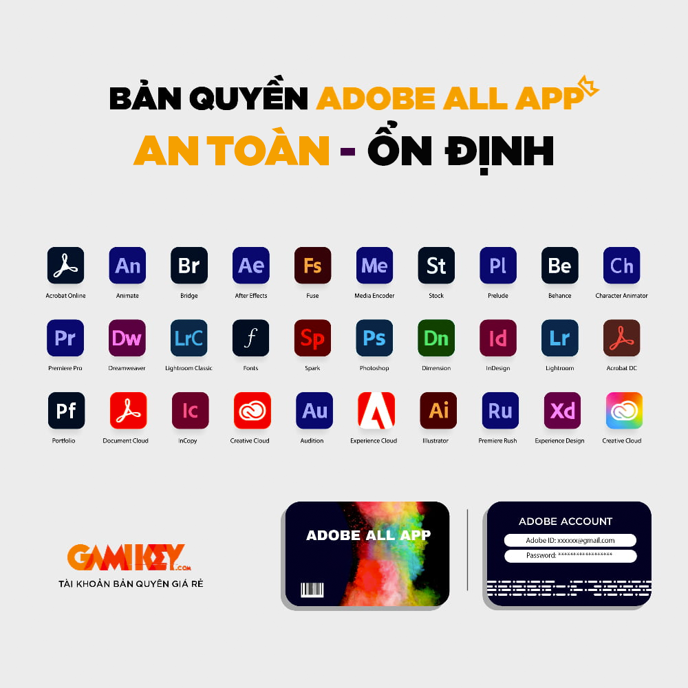 Tài khoản Adobe All App 80GB Cloud